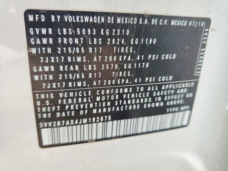 Продажа на аукционе авто 2018 Volkswagen Tiguan, vin: 3VV2B7AX4JM192675, номер лота: 57060906