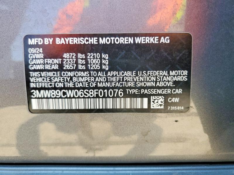 Aukcja sprzedaży 2025 Bmw 330xi, vin: 3MW89CW06S8F01076, numer aukcji: 58358816