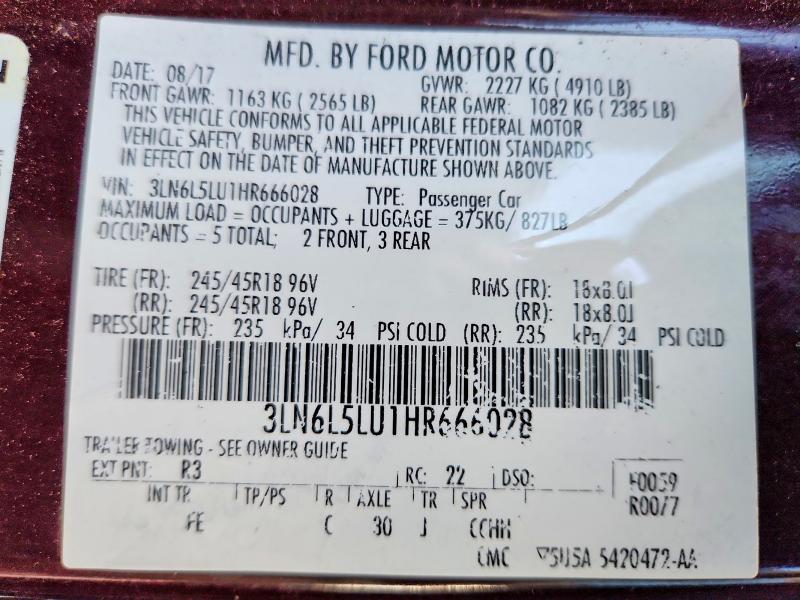 Продаж на аукціоні авто 2017 Lincoln Mkz, vin: 3LN6L5LU1HR666028, номер лоту: 55382106