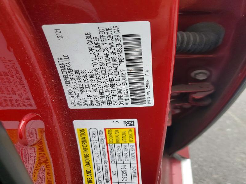 57591226 :رقم المزاد ، 1HGCV1F55NA013577 vin ، 2022 Honda Accord مزاد بيع
