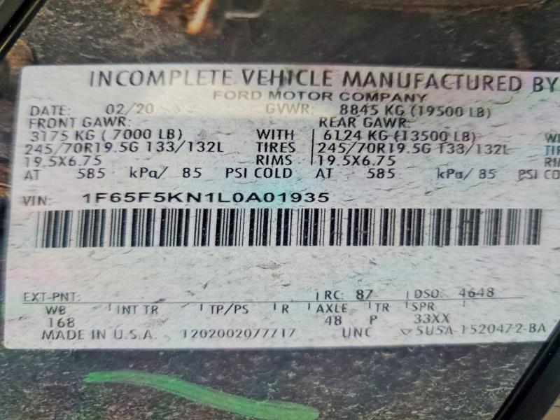 2020 Ford F59 მანქანა იყიდება აუქციონზე, vin: 1F65F5KN1L0A01935, აუქციონის ნომერი: 56061616