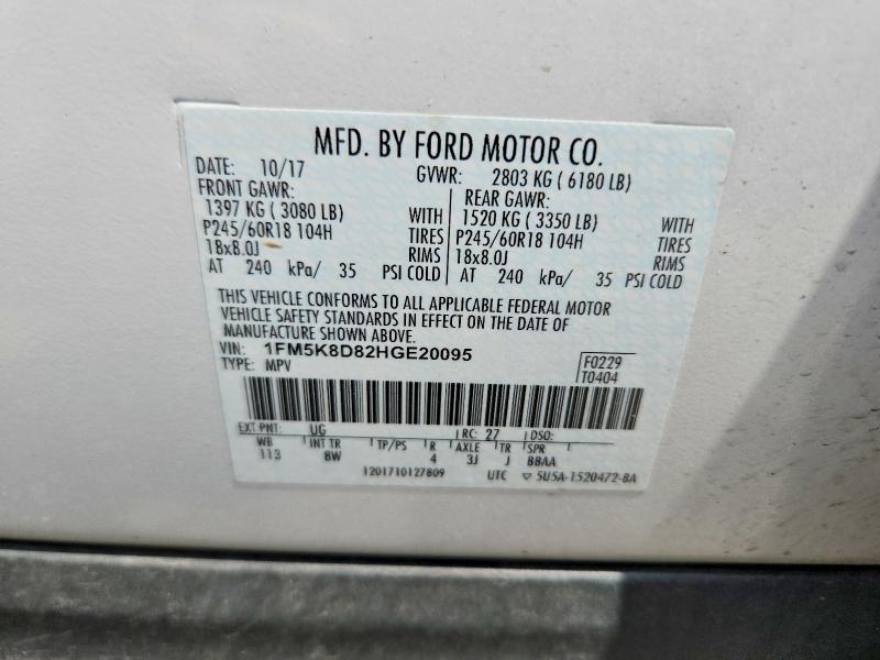 Aukcja sprzedaży 2017 Ford Explorer, vin: 1FM5K8D82HGE20095, numer aukcji: 56783566