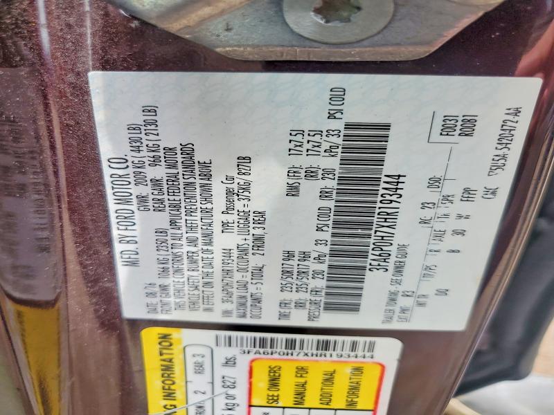 2017 Ford Fusion მანქანა იყიდება აუქციონზე, vin: 3FA6P0H7XHR193444, აუქციონის ნომერი: 57259926