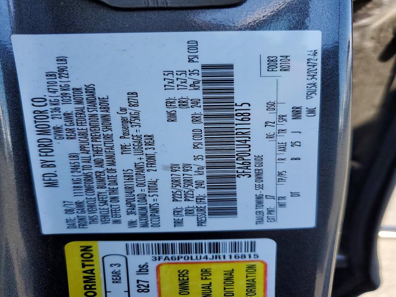 Продажа на аукционе авто 2018 Ford Fusion, vin: 3FA6P0LU4JR116815, номер лота: 57056286