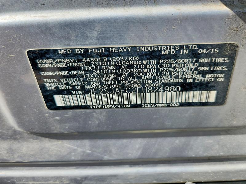 Aukcja sprzedaży 2015 Subaru Forester, vin: JF2SJAFC2FH824980, numer aukcji: 59000656
