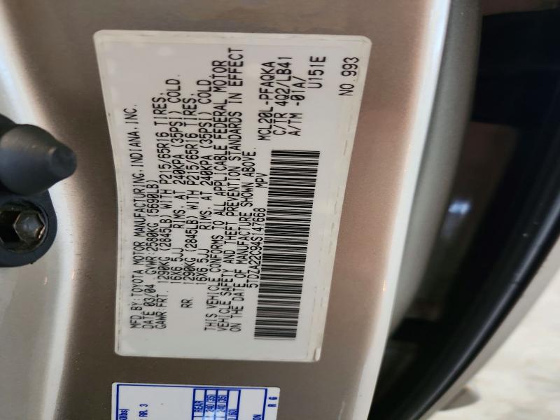 Aukcja sprzedaży 2004 Toyota Sienna, vin: 5TDZA22C94S147668, numer aukcji: 58777376