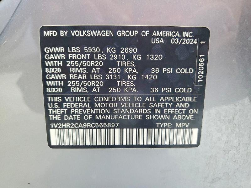 Продажа на аукционе авто 2024 Volkswagen Atlas, vin: 1V2HR2CA9RC565897, номер лота: 55334786
