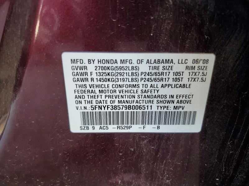 Продаж на аукціоні авто 2009 Honda Pilot, vin: 5FNYF38579B006511, номер лоту: 57596326