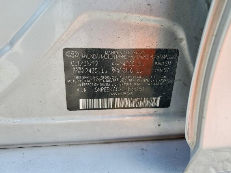 Auction sale of the 2013 Hyundai Sonata, vin: 5NPEB4AC2DH635150, lot number: 59016676