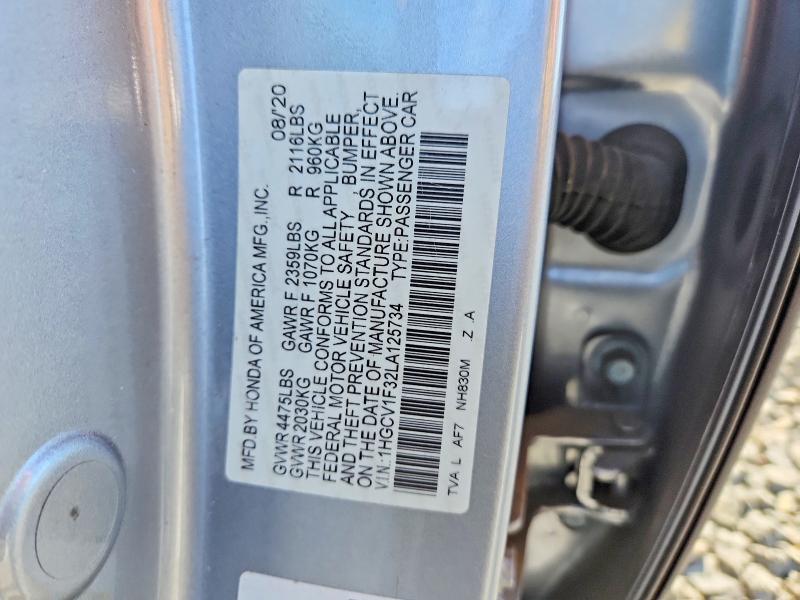 Продаж на аукціоні авто 2020 Honda Accord, vin: 1HGCV1F32LA125734, номер лоту: 56970616
