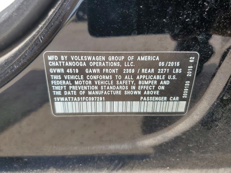 2015 Volkswagen Passat S Automatic მანქანა იყიდება აუქციონზე, vin: 1VWAT7A31FC097291, აუქციონის ნომერი: 57331096