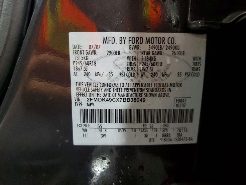 56501436 :رقم المزاد ، 2FMDK49CX7BB38049 vin ، 2007 Ford Edge مزاد بيع
