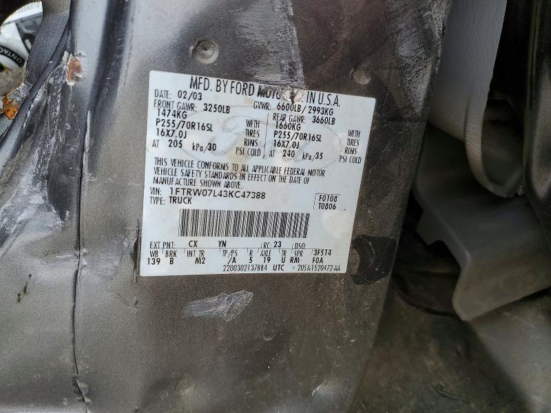 Aukcja sprzedaży 2003 Ford F150, vin: 1FTRW07L43KC47388, numer aukcji: 57937166