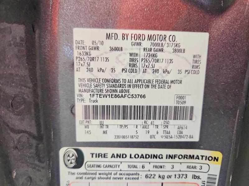 Aukcja sprzedaży 2010 Ford F150, vin: 1FTEW1E86AFC53766, numer aukcji: 57969836