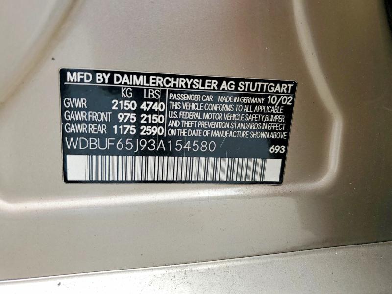 Продаж на аукціоні авто 2003 Mercedes-benz E, vin: WDBUF65J93A154580, номер лоту: 56448766