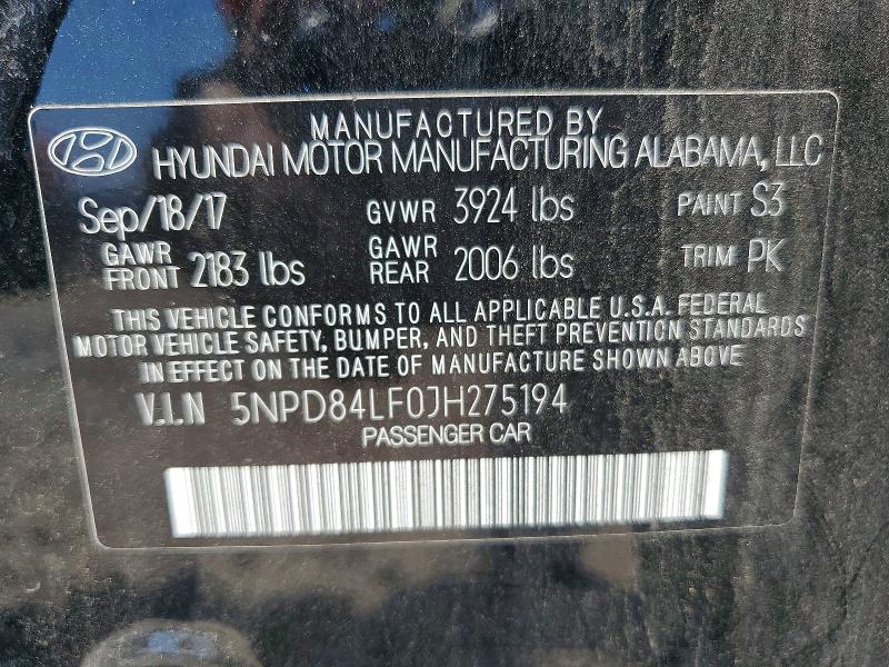 Aukcja sprzedaży 2018 Hyundai Elantra, vin: 5NPD84LF0JH275194, numer aukcji: 56858046