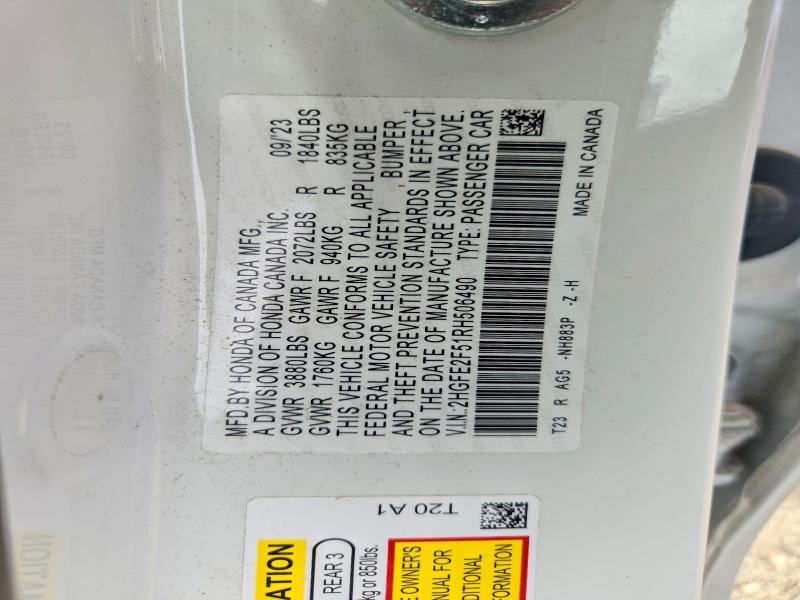 Aukcja sprzedaży 2024 Honda Civic, vin: 2HGFE2F51RH506490, numer aukcji: 57520556