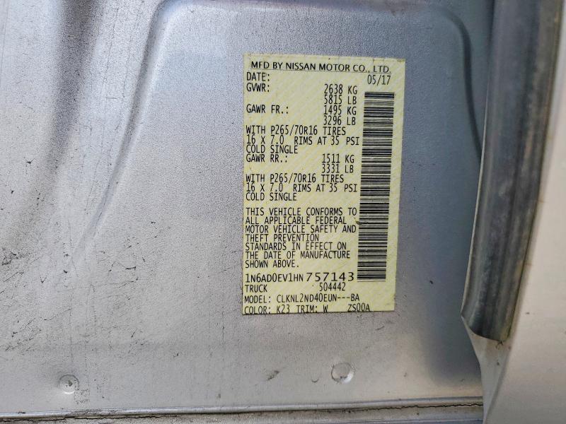 58200576 :رقم المزاد ، 1N6AD0EV1HN757143 vin ، 2017 Nissan Frontier مزاد بيع
