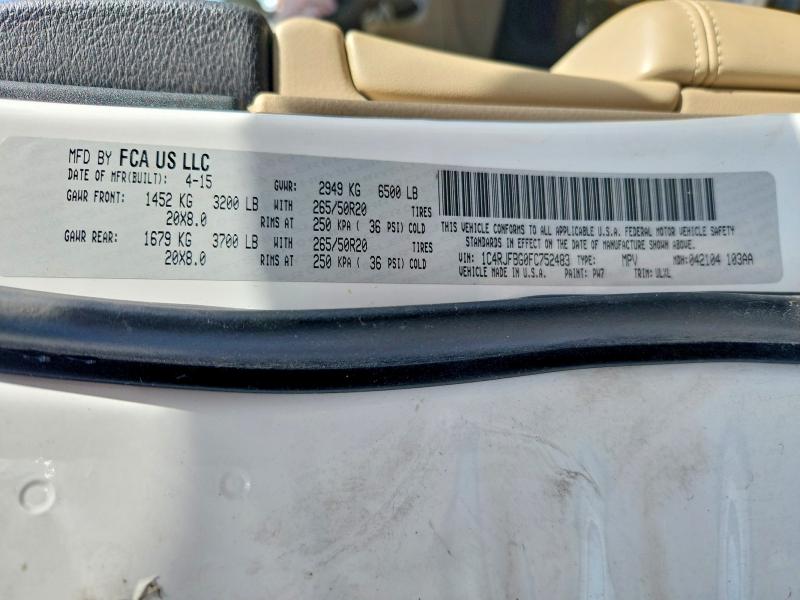 59185336 :رقم المزاد ، 1C4RJFBG0FC752483 vin ، 2015 Jeep Grand Cherokee مزاد بيع
