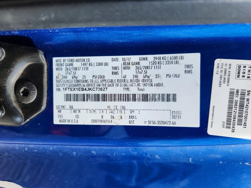 85791055 :رقم المزاد ، 1FTEX1EB4JKC73627 vin ، 2018 Ford F150 مزاد بيع