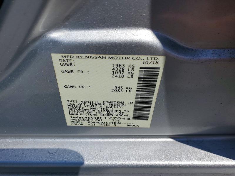 Aukcja sprzedaży 2019 Nissan Altima, vin: 1N4BL4BV4KC127048, numer aukcji: 57123106