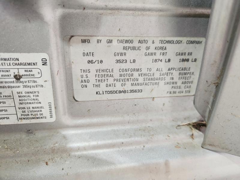 2010 Chevrolet Aveo მანქანა იყიდება აუქციონზე, vin: KL1TD5DE8AB135633, აუქციონის ნომერი: 56493746