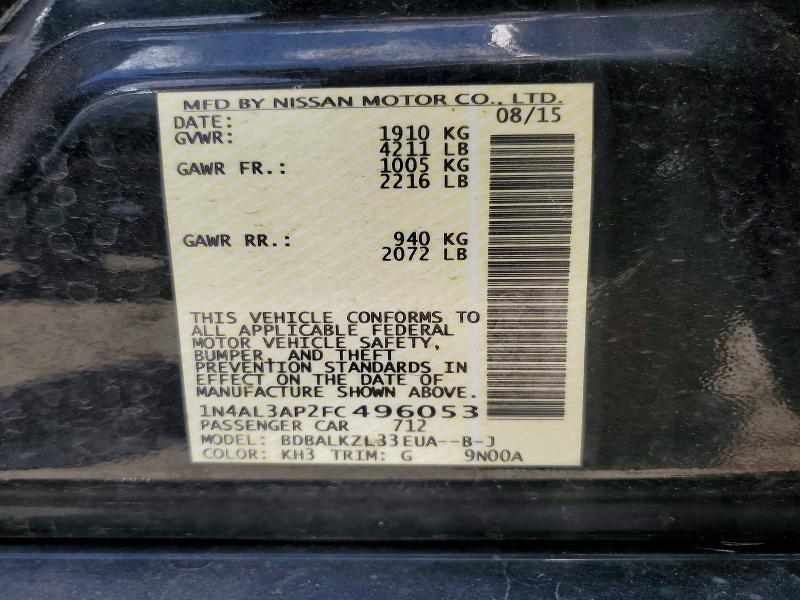 Продаж на аукціоні авто 2015 Nissan Altima, vin: 1N4AL3AP2FC496053, номер лоту: 57314336