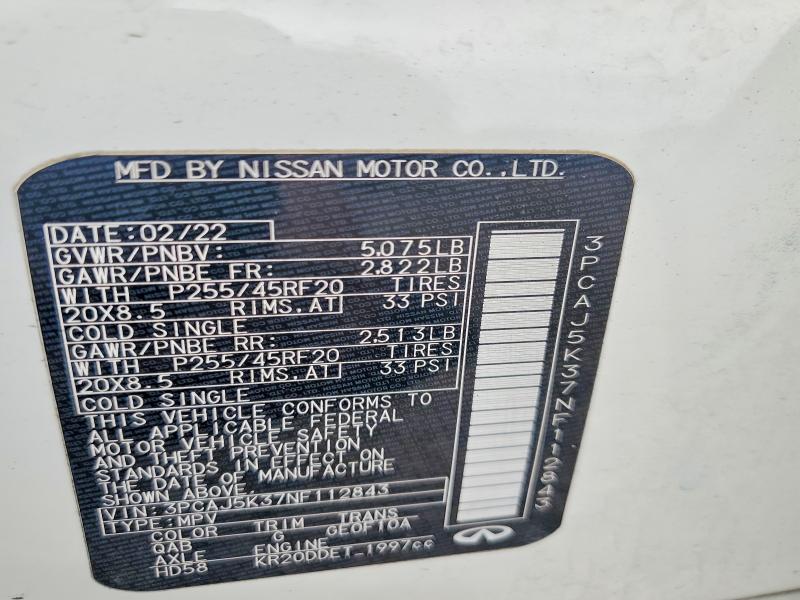 2022 Infiniti Qx55 მანქანა იყიდება აუქციონზე, vin: 3PCAJ5K37NF112843, აუქციონის ნომერი: 56168046