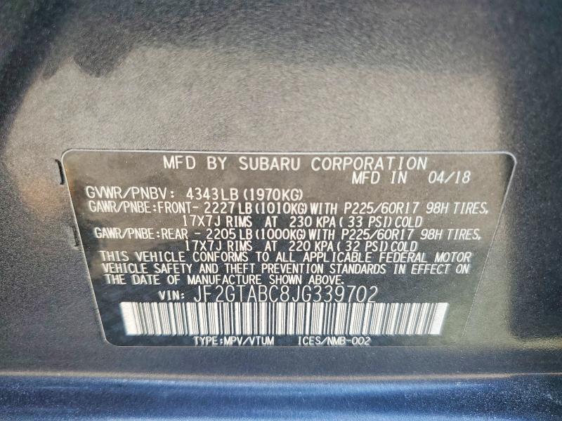 Продаж на аукціоні авто 2018 Subaru Crosstrek, vin: JF2GTABC8JG339702, номер лоту: 58771016
