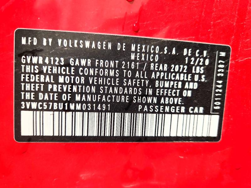 56760816 :رقم المزاد ، 3VWC57BU1MM031491 vin ، 2021 Volkswagen Jetta مزاد بيع