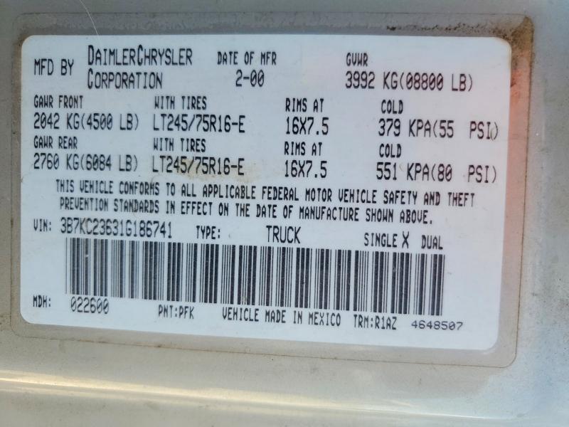Aukcja sprzedaży 2001 Dodge Ram 2500, vin: 3B7KC23631G186741, numer aukcji: 58257356