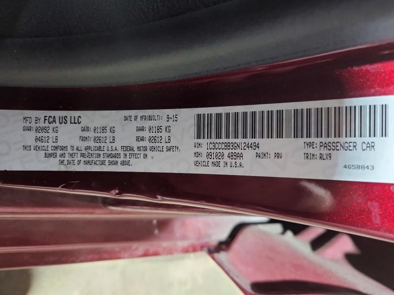 Aukcja sprzedaży 2016 Chrysler 200, vin: 1C3CCCBB3GN124494, numer aukcji: 56242196