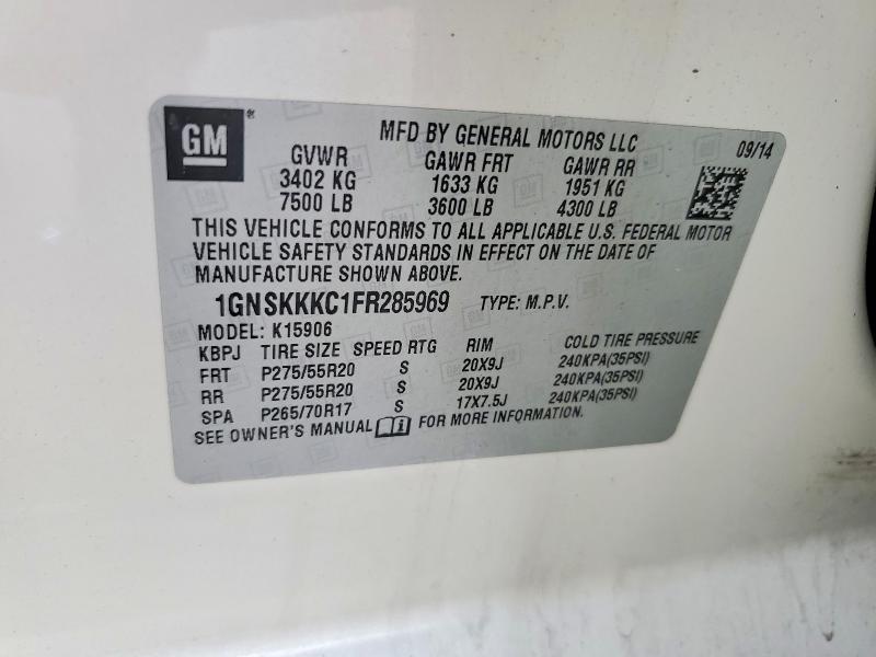 58680936 :رقم المزاد ، 1GNSKKKC1FR285969 vin ، 2015 Chevrolet Suburban مزاد بيع