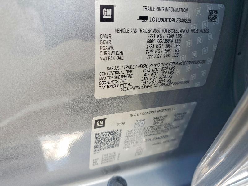 Aukcja sprzedaży 2020 Gmc Sierra, vin: 1GTU9DED9LZ340225, numer aukcji: 58294076