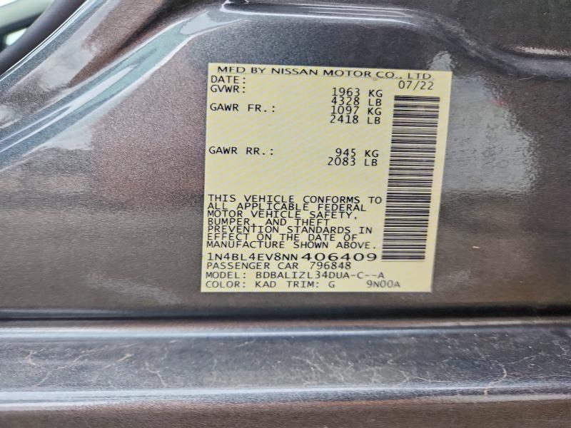 Aukcja sprzedaży 2022 Nissan Altima, vin: 1N4BL4EV8NN406409, numer aukcji: 57755256