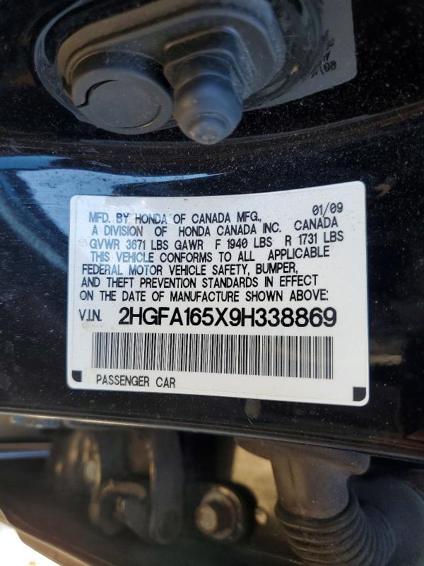 Продажа на аукционе авто 2009 Honda Civic, vin: 2HGFA165X9H338869, номер лота: 55916426