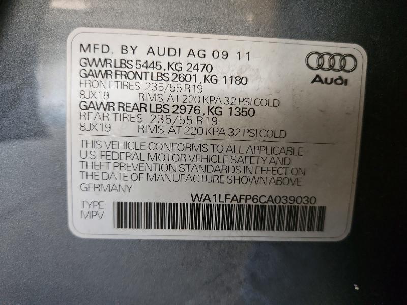 2012 Audi Q5 მანქანა იყიდება აუქციონზე, vin: WA1LFAFP6CA039030, აუქციონის ნომერი: 58158476