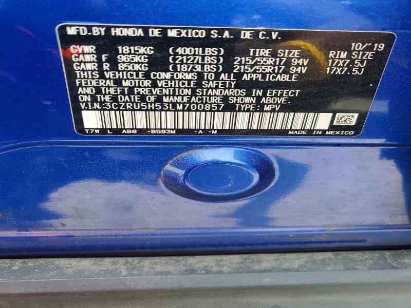 Продаж на аукціоні авто 2020 Honda Hr-v, vin: 3CZRU5H53LM700857, номер лоту: 56574506