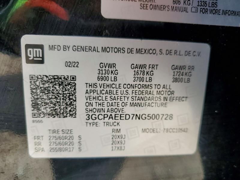Aukcja sprzedaży 2022 Chevrolet Silverado, vin: 3GCPAEED7NG500728, numer aukcji: 56803296