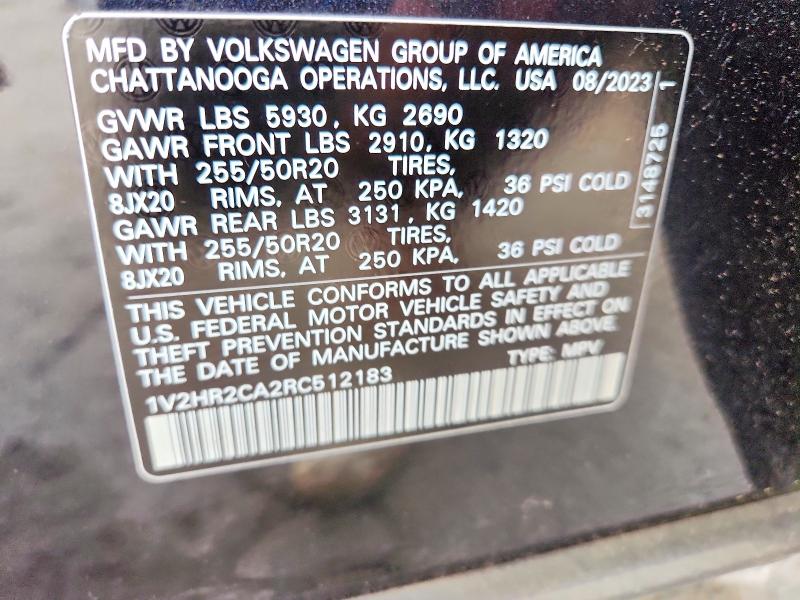 2024 Volkswagen Atlas მანქანა იყიდება აუქციონზე, vin: 1V2HR2CA2RC512183, აუქციონის ნომერი: 57928726