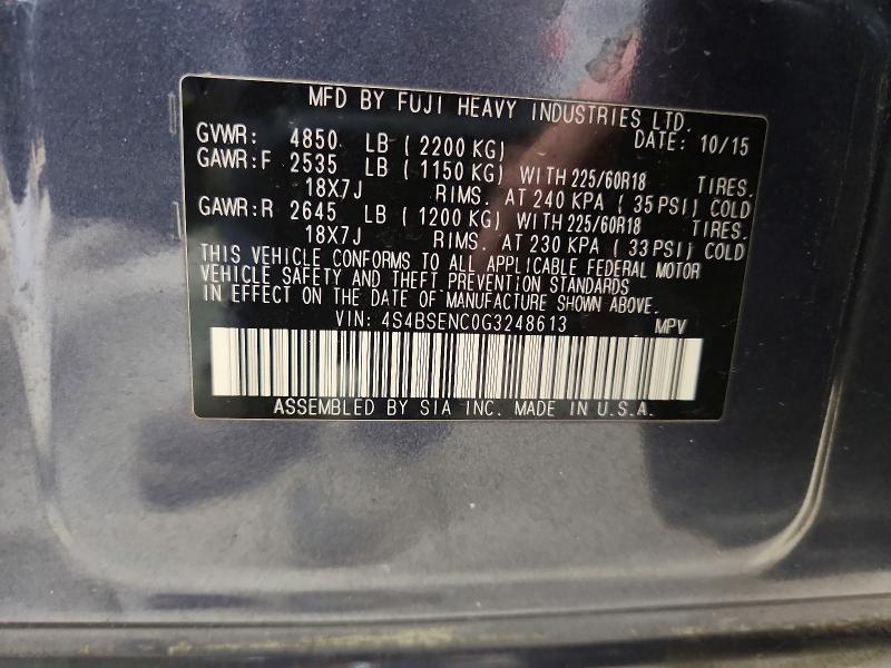 Продажа на аукционе авто 2016 Subaru Outback, vin: 4S4BSENC0G3248613, номер лота: 57043606