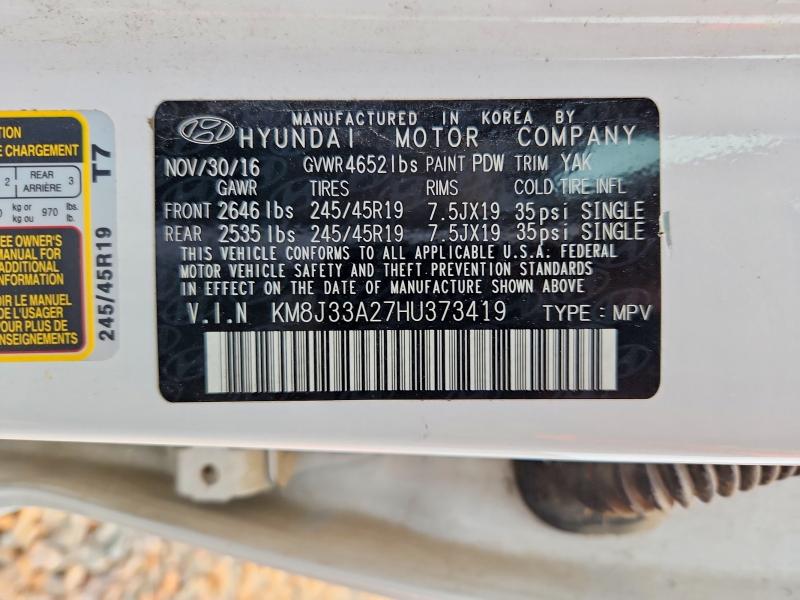 58193896 :رقم المزاد ، KM8J33A27HU373419 vin ، 2017 Hyundai Tucson مزاد بيع