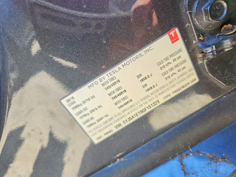 57933636 :رقم المزاد ، 5YJSA1E19GF151329 vin ، 2016 Tesla Model S مزاد بيع
