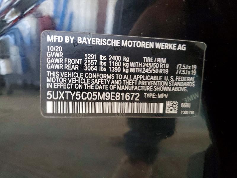 55831566 :رقم المزاد ، 5UXTY5C05M9E81672 vin ، 2021 Bmw X3 مزاد بيع