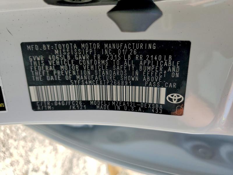 Продаж на аукціоні авто 2026 Toyota Corolla, vin: 5YFS4MCEXTP266891, номер лоту: 58141016