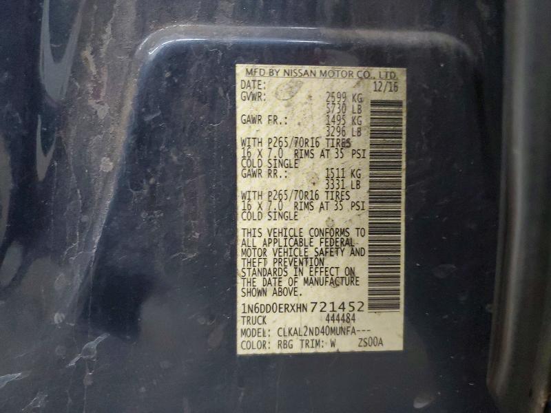 55566436 :رقم المزاد ، 1N6DD0ERXHN721452 vin ، 2017 Nissan Frontier مزاد بيع