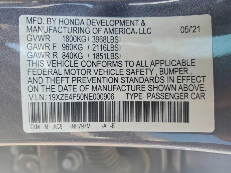 Aukcja sprzedaży 2022 Honda Insight, vin: 19XZE4F50NE000906, numer aukcji: 58623406