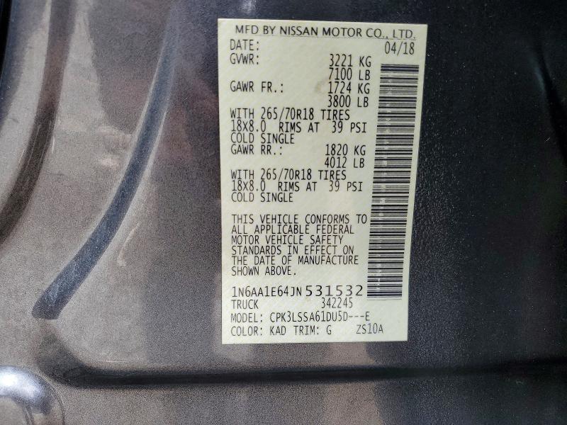 Aukcja sprzedaży 2018 Nissan Titan, vin: 1N6AA1E64JN531532, numer aukcji: 55895166