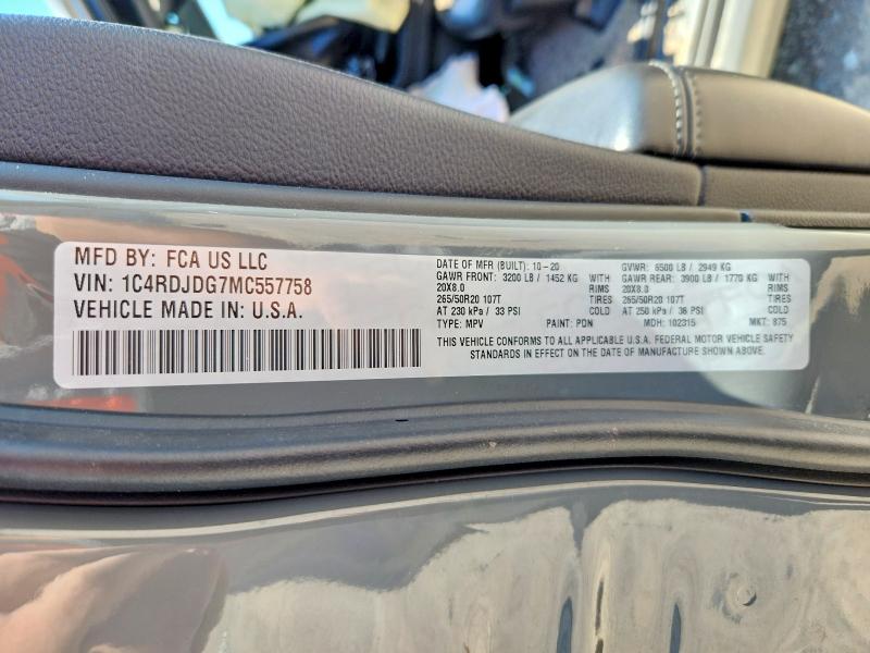 Aukcja sprzedaży 2021 Dodge Durango, vin: 1C4RDJDG7MC557758, numer aukcji: 55880396