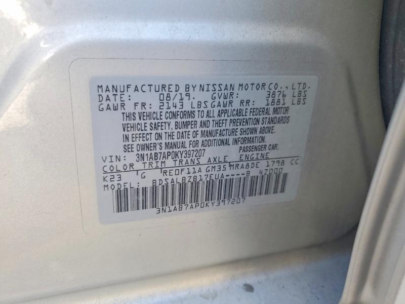 Продаж на аукціоні авто 2019 Nissan Sentra, vin: 3N1AB7AP0KY397207, номер лоту: 57830216